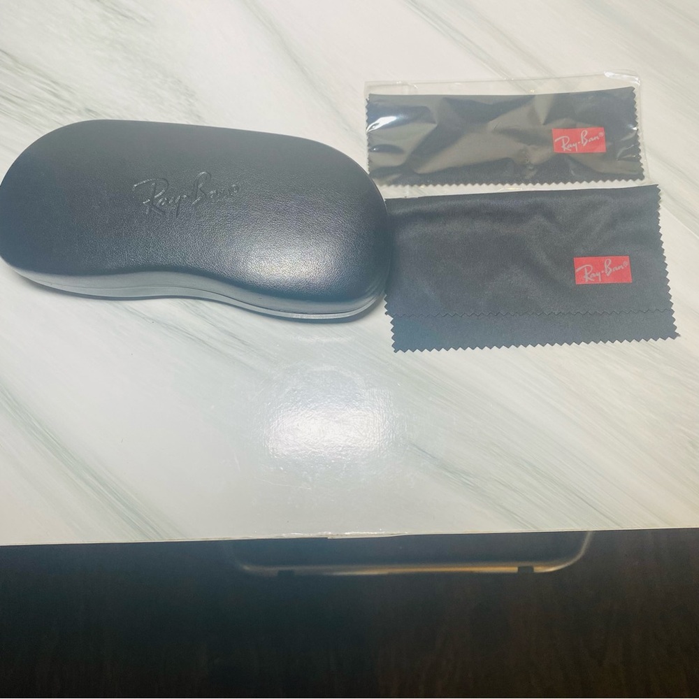 Ray-Ban Hard Eyeglass Case Black with 2 Branded Cleaning Cloths Microfiber Lot